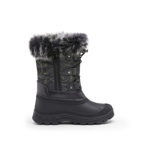 Kids Waterproof Warm Snow Boots - BLACK DARK GREY GREEN - 2